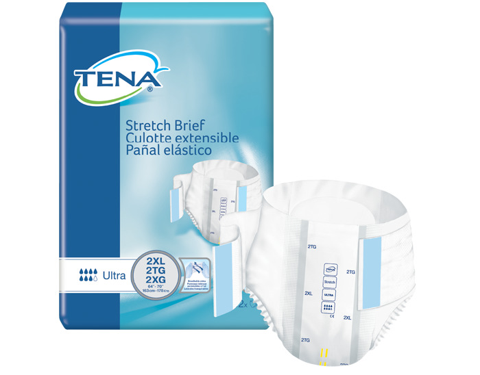 TENA Stretch Ultra Incontinence Brief, Moderate Absorbency, 2X-Large, 61390, Case of 64