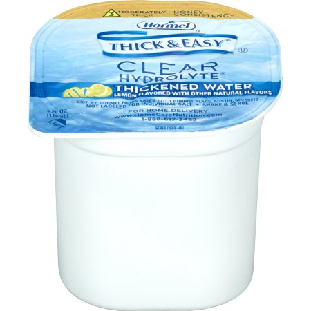 Hormel Thick and Easy Hydrolyte Thickened Water, Lemon Flavor, 4oz Cup, Honey Consistency, Case of 24